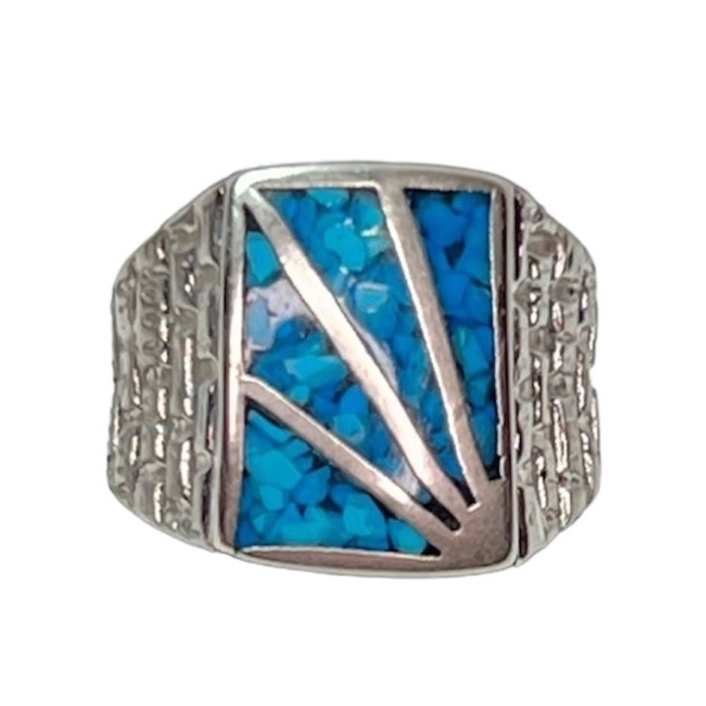 Vintage Sterling Silver Turquoise Inlay Ring Soutwestern Western 78$